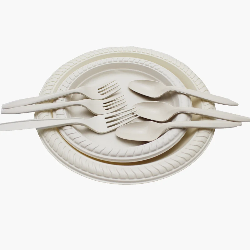 Wholesale eco-friendly compostable PLA corn starch tableware biodegradable disposable plates and cutlery