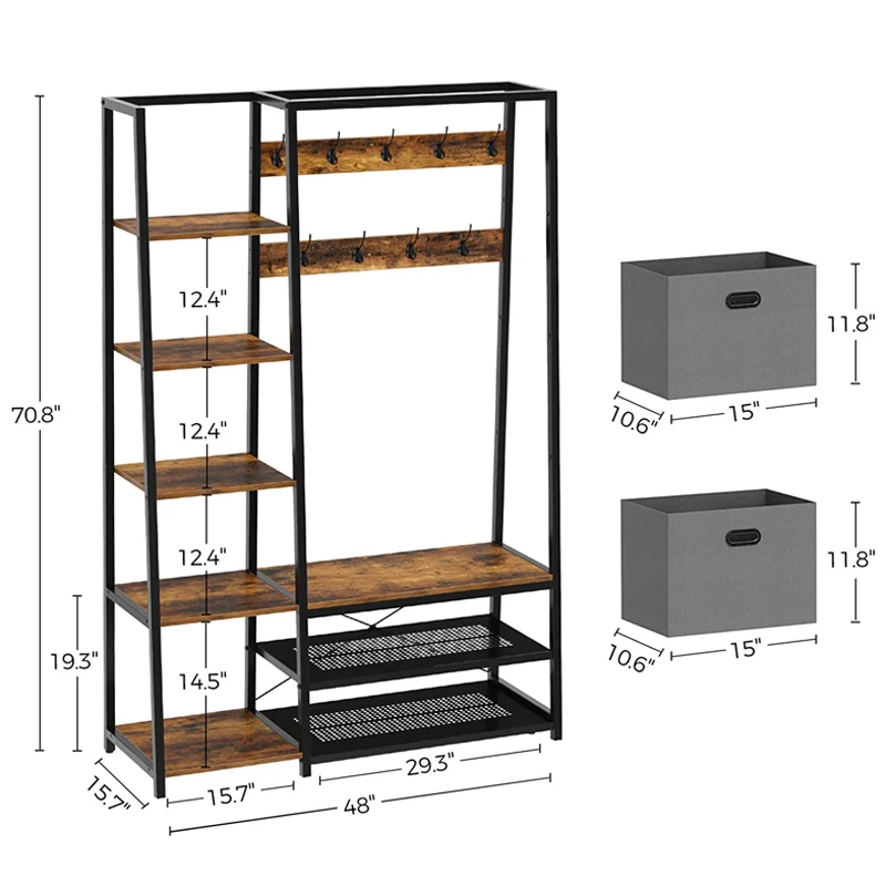 Полка для прихожей с 5 боковыми полками скамейка хранения стойка пальто 2 Складными кубиками и 9