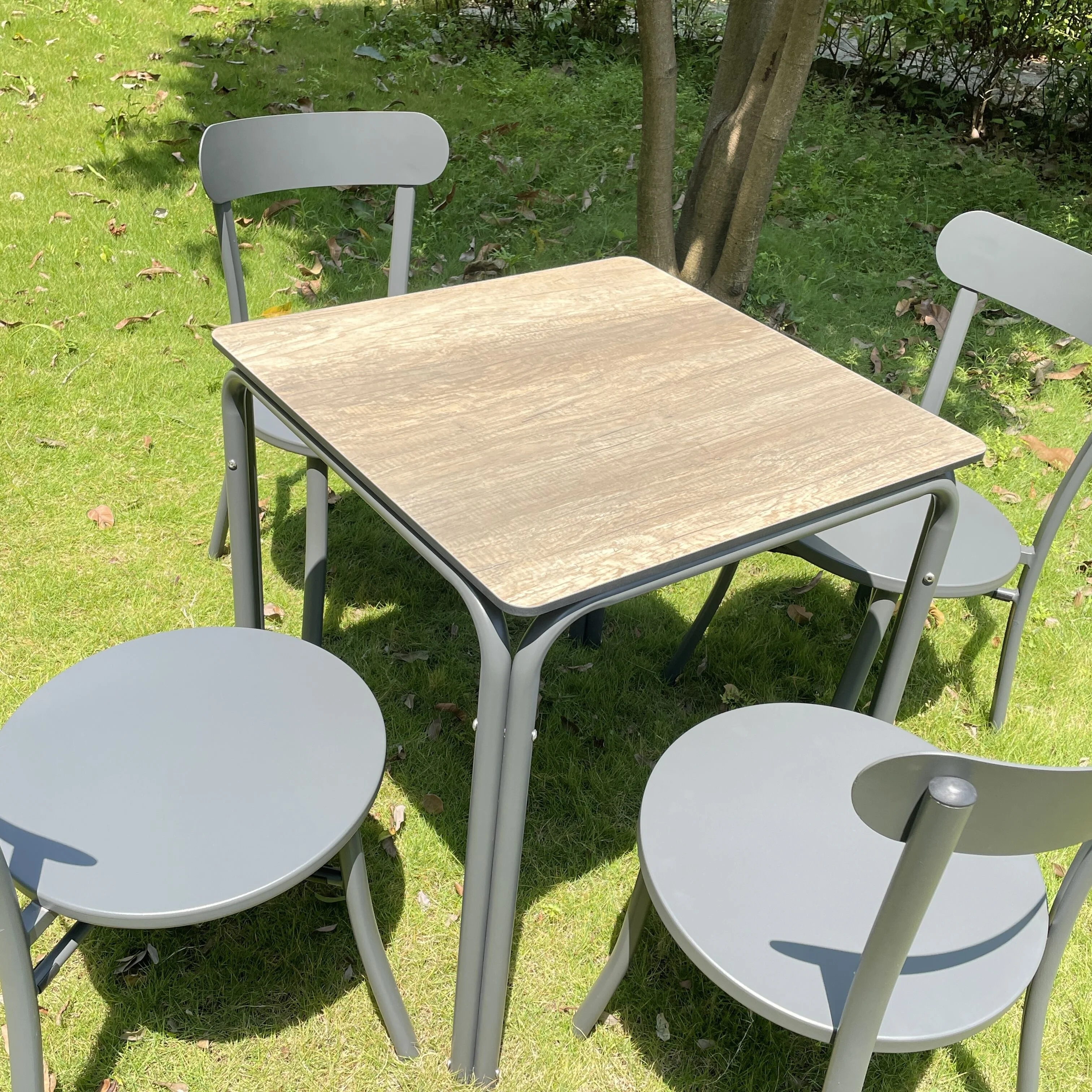 Outdoor Furniture Manufacturer Aluminium Square Table Patio Garden Restaurant Hotel Bistro Waterproof Dining Table With HPL Top