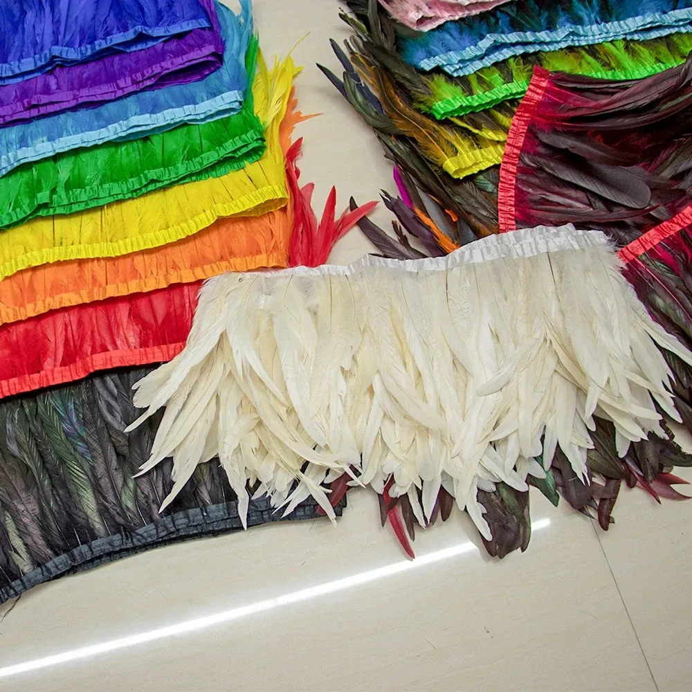25-30 cm 10-12 inch Feathers Fringes Lot Rooster Tail Feather Trims for Needlework DIY Handicrafts Clothes Carnival Accessories