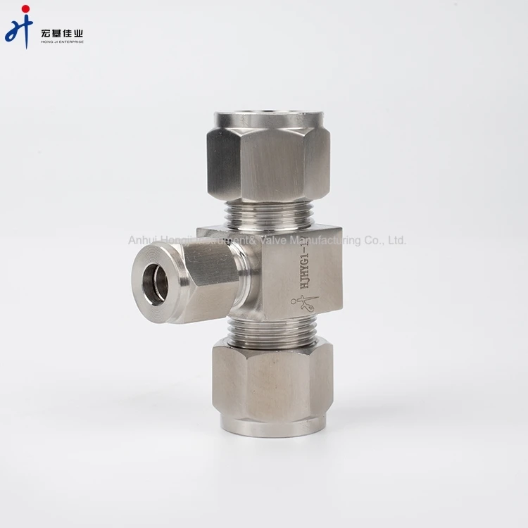 High Pressure Stainless Steel With Ferrule Connector Reducing Hydraulic Tee Fitting