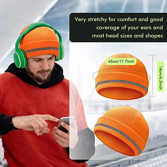 Best&Wecan Reflective Knit Hat Safety Sweater Hat Adult High Visibility Beanie Neon Knit Hat with Reflective Stripes