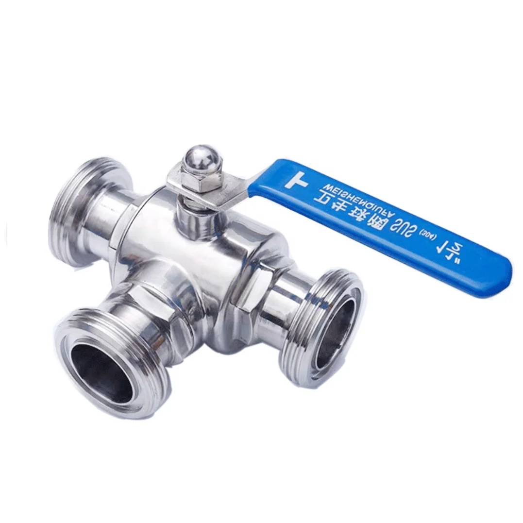SS304 316L sanitary stainless steel three way ball valve 3 inch valve 4 way ball valve