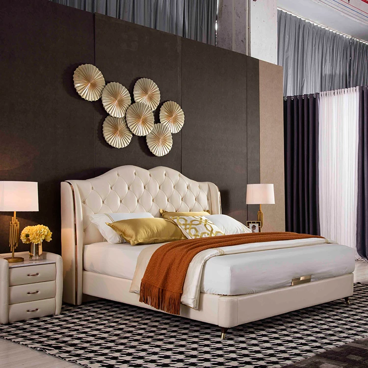 Classic Hotel Button Design Leather Bed King Szie Soft Set Luxury Bedroom Furniture