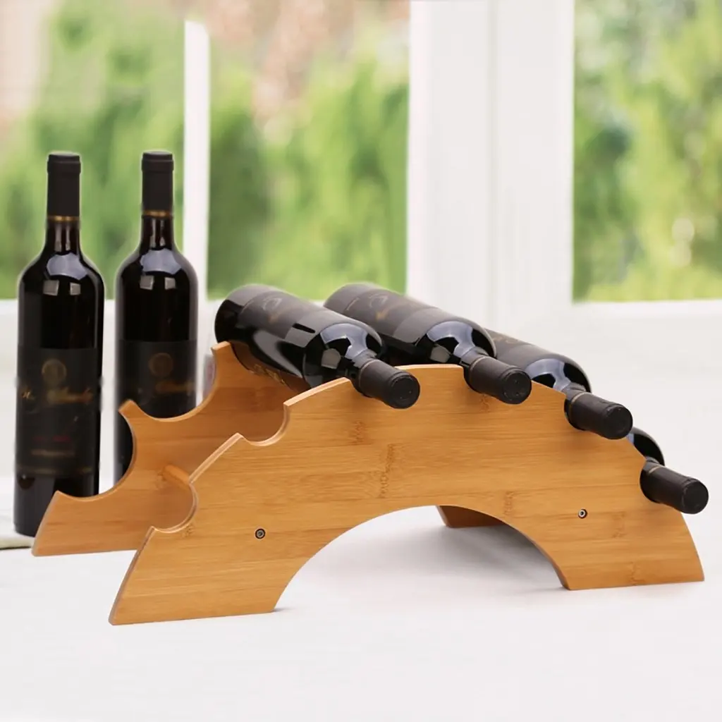 Wholesale Freestanding 6 Bottles Bamboo Wine Storage Rack Holder Wine Racks for Home Kitchen Bar Cabinets