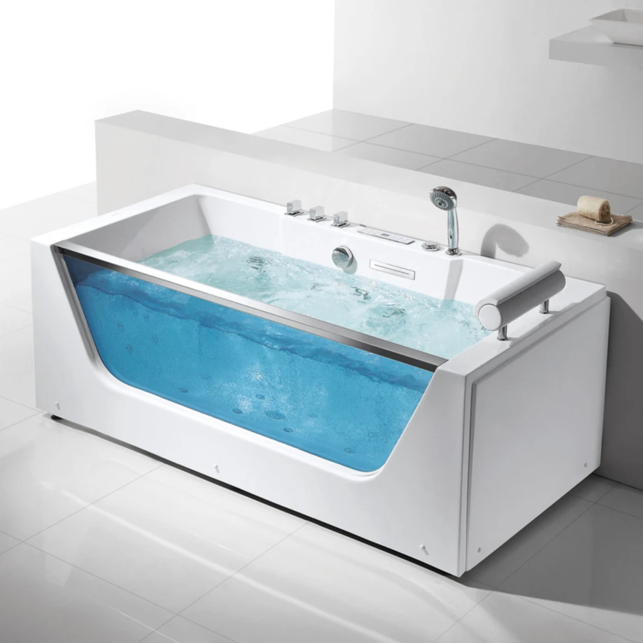 FICO Luxurious Acrylic Transparent Whirlpool Bathtub Massage Bath Tubs Jakuzi Indoor Hot Tub Spa Bathtubs With Pillow