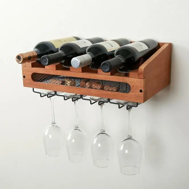 
Wholesale High Quality Rustic Grey Wood Wall Mounted Wine Glass Bottle Rack 