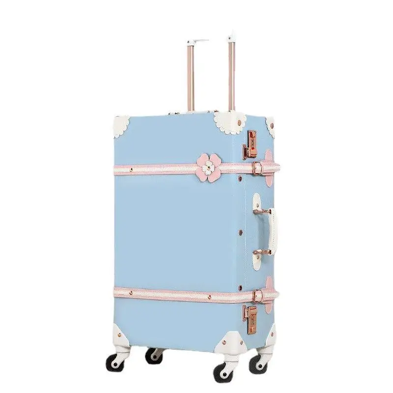 Vintage 13 Inch Train Case Unisex Factory Embossed PU Leather Spinner Luggage Set with Trolley for Men and Women