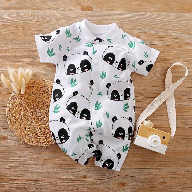 Panda Zebra Print Short-Sleeve Newborn Baby Summer Clothes 100%Cotton Baby Boy Rompers Infant Baby Pajamas Wholesale