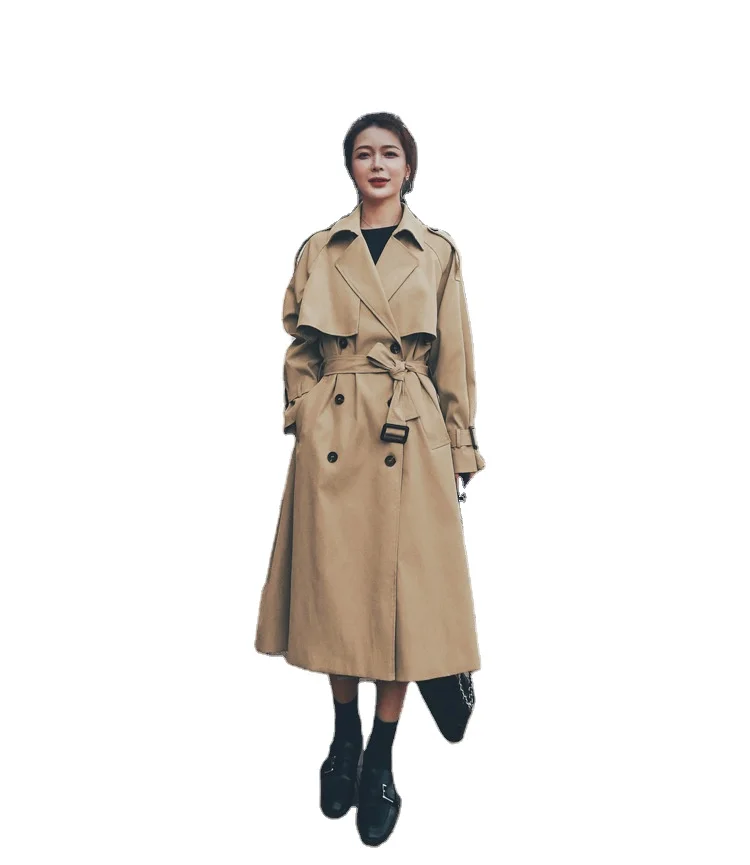 
CS8581 2021 New Arrival Women Trench Coat Long Sleeve Double Breasted ladies long trench coat wide lapel trench coat 