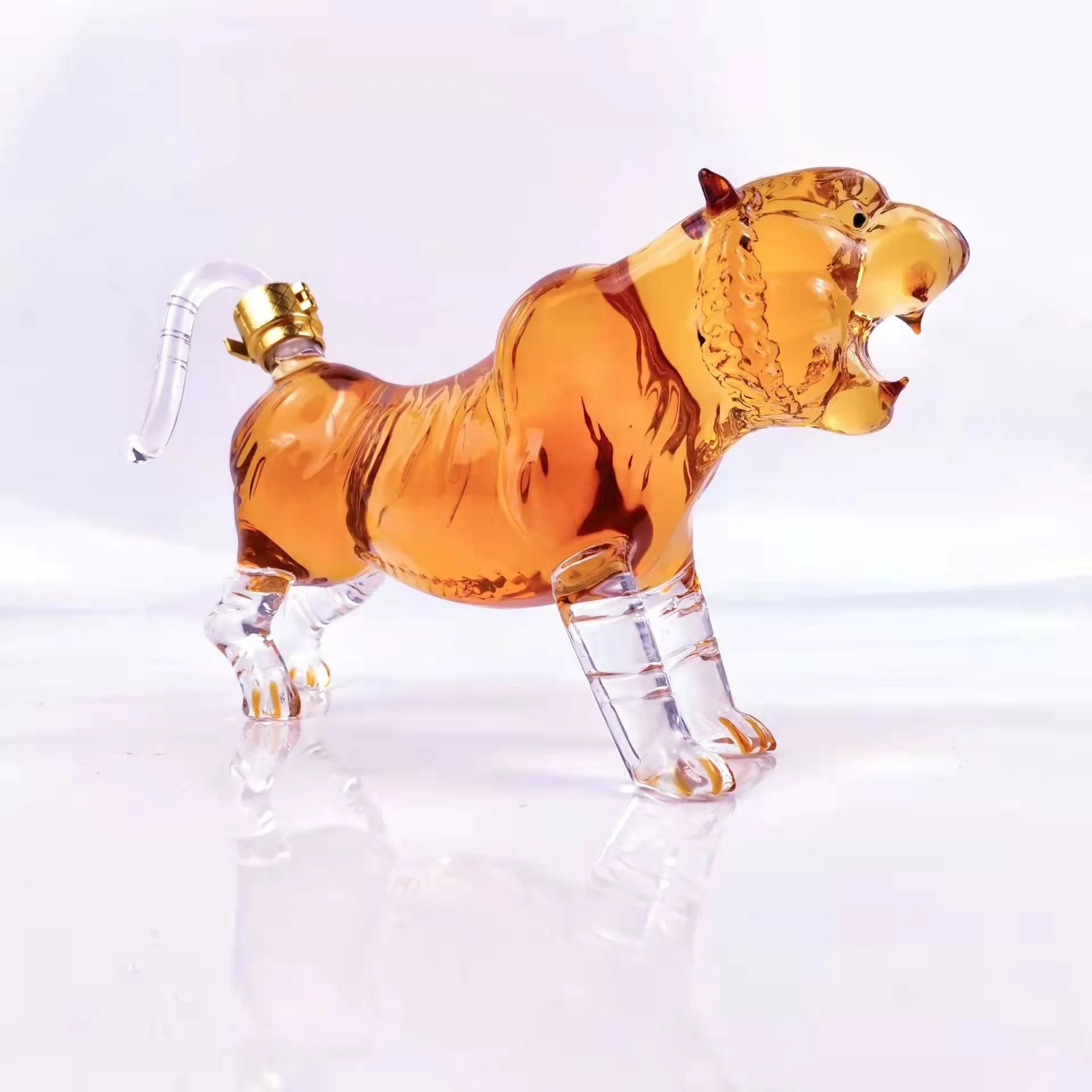 Custom Design Zodiac tiger Shape Glass Bottle Made For Brandy, Bourbon, Whiskey, Rum, Tequila