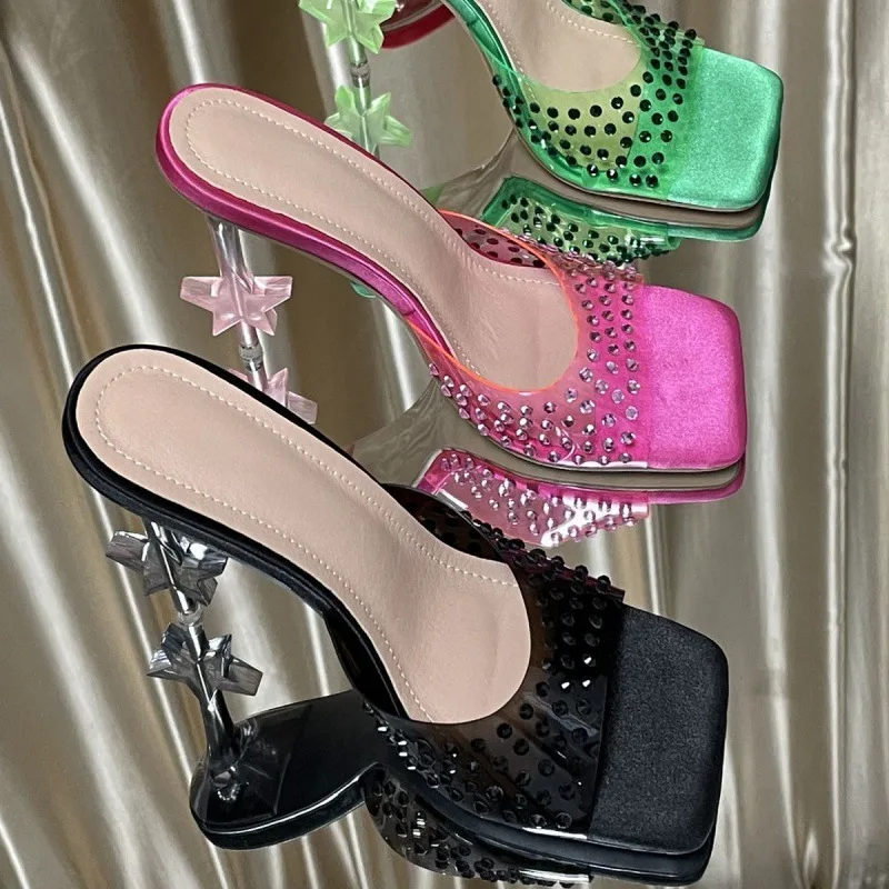 xsd277  2022 new trends brand design clear jelly pvc slipper high heel shoes women