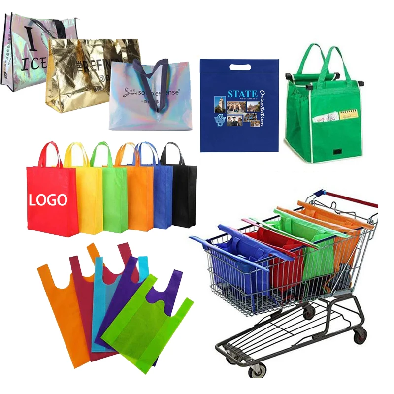 Custom print logo reusable d cut bulk buying grocery tote ecobag pp nonwoven bags laminated non woven fabric shopping bag