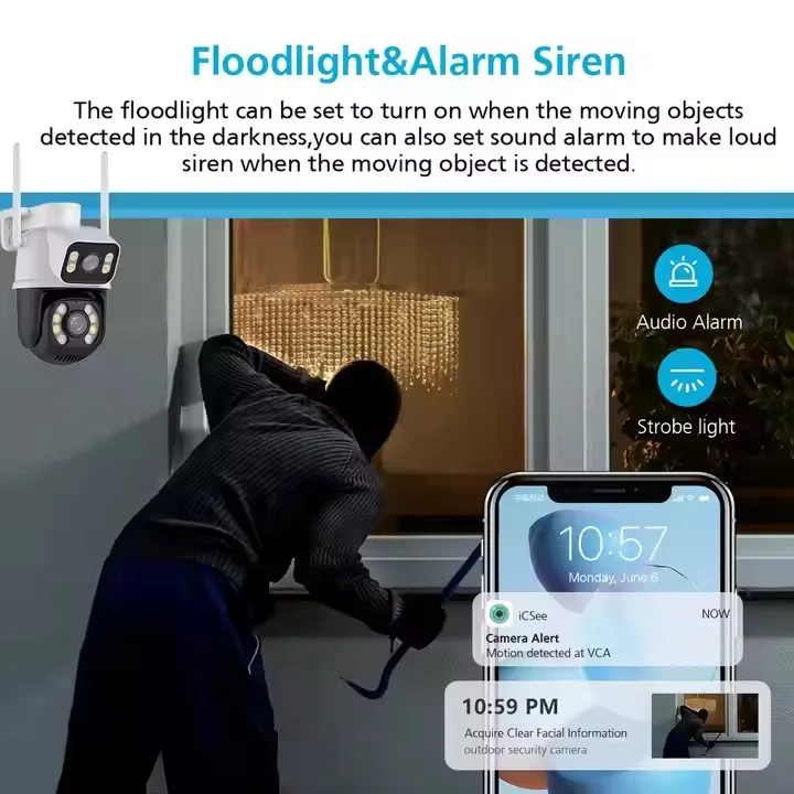 6MP Ai smart outdoors Home Night Vision With Two Audio Surveillance security wifi wireless cc tv dual lens icsee ptz dome camera