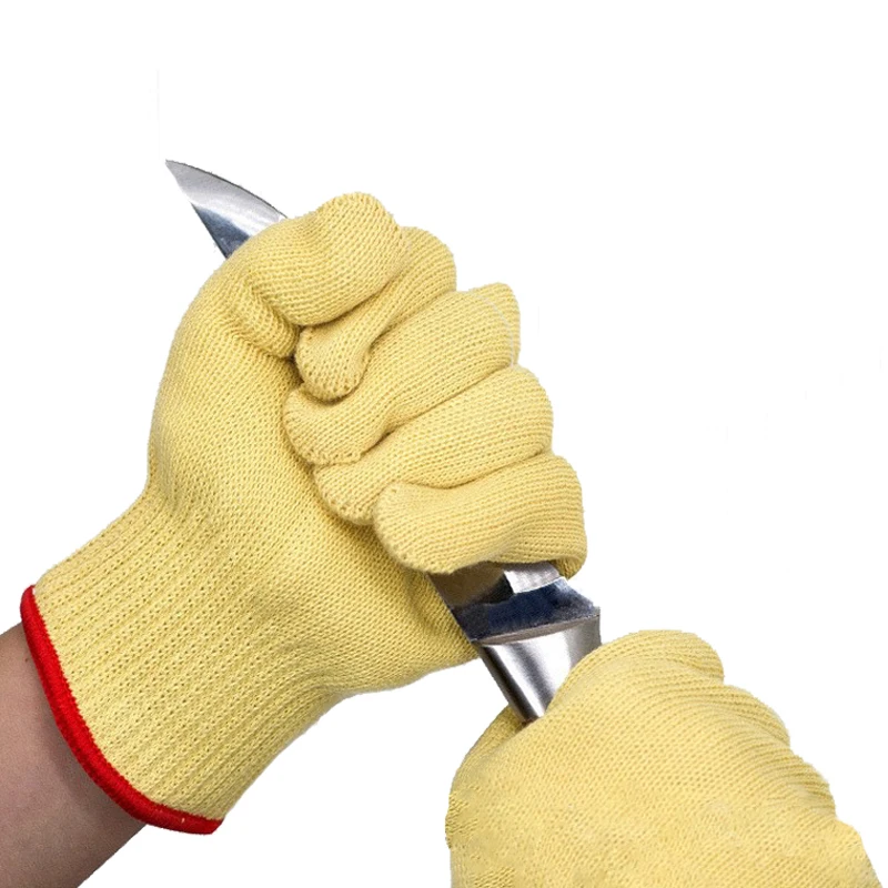 Fireproof Aramid Seamless Knitting Glove Cut Resistant Work Diving Safety Double Aramid Heat Insulation Yellow Aramid Gloves