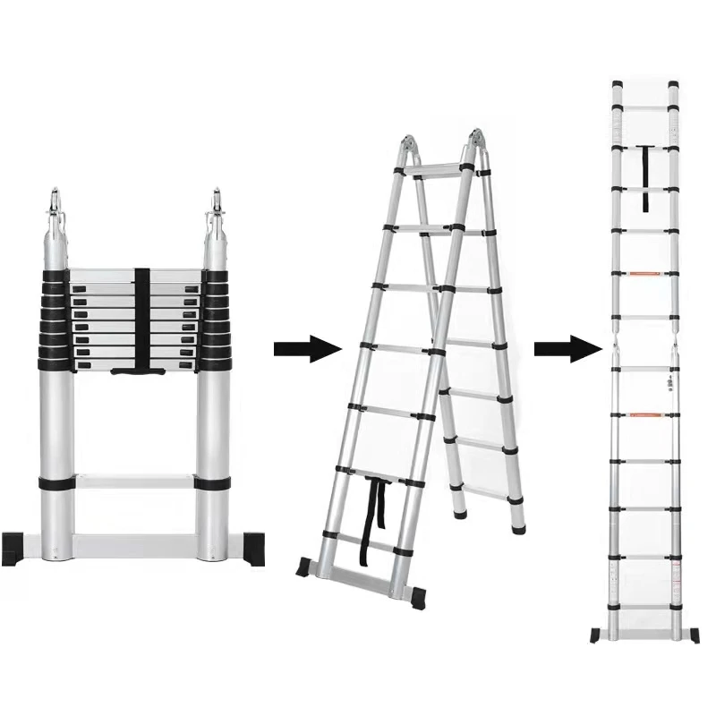 2.5m+2.5m Double Side Multi-used Telescopic Aluminium Ladder( 5m single straight height)
