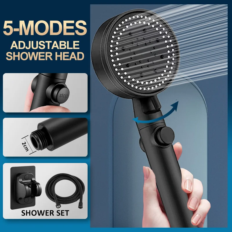 Hand Shower 5 Function Massage Water Temperature Turbine Shower Hand Heads 5 Modes