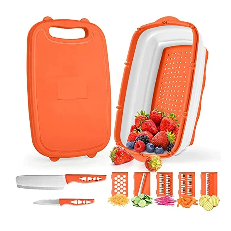 Collapsible Bbq Prep Tub Green Water Colander Basket Folding Plastic Cutting Board with Container