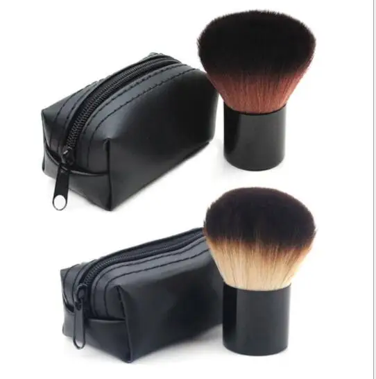 Private label vegan kabuki makeup brush with Leather bag,high quality mini case travel idea