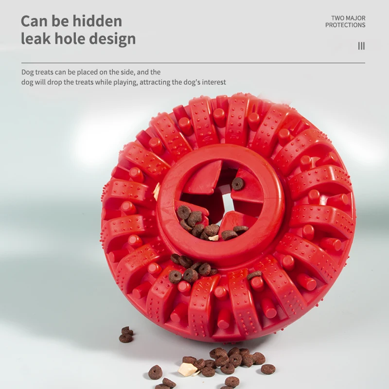 Pet Interactive Molar Bite Rubber Dog Chew Toys Custom Pet Food Leakage dispenser Rubber Dog teeth ring