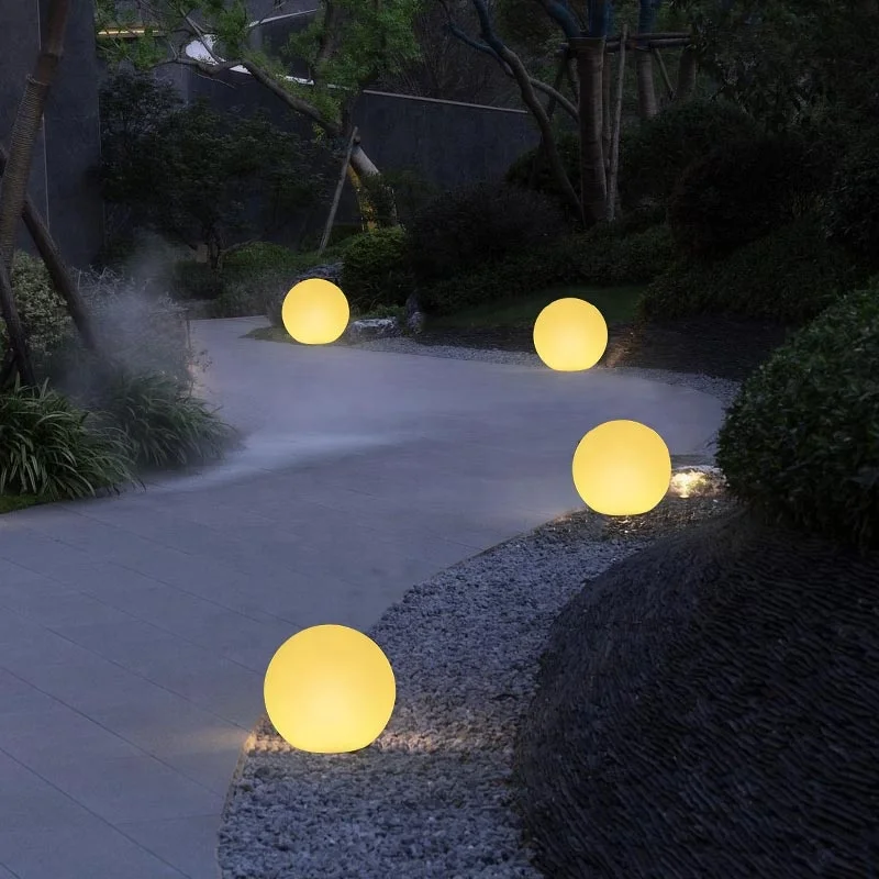 Outdoor Landscape Garden Lawn Yard Waterproof IR Remote Control Multi Color Integrated LED Lights Illuminated Sphere Floor Lamp