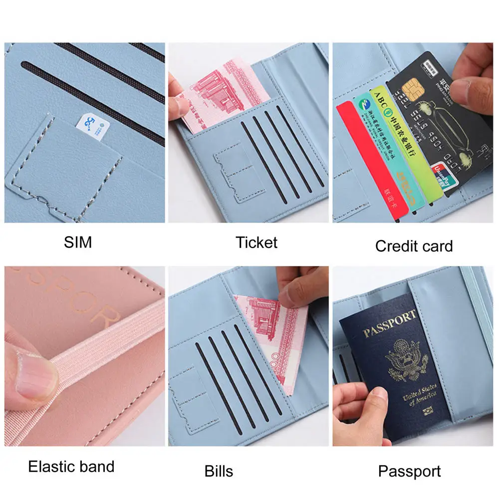 Wholesale pu leather RFID Blocking Credit Card and Passport Protector travel passport holder wallet
