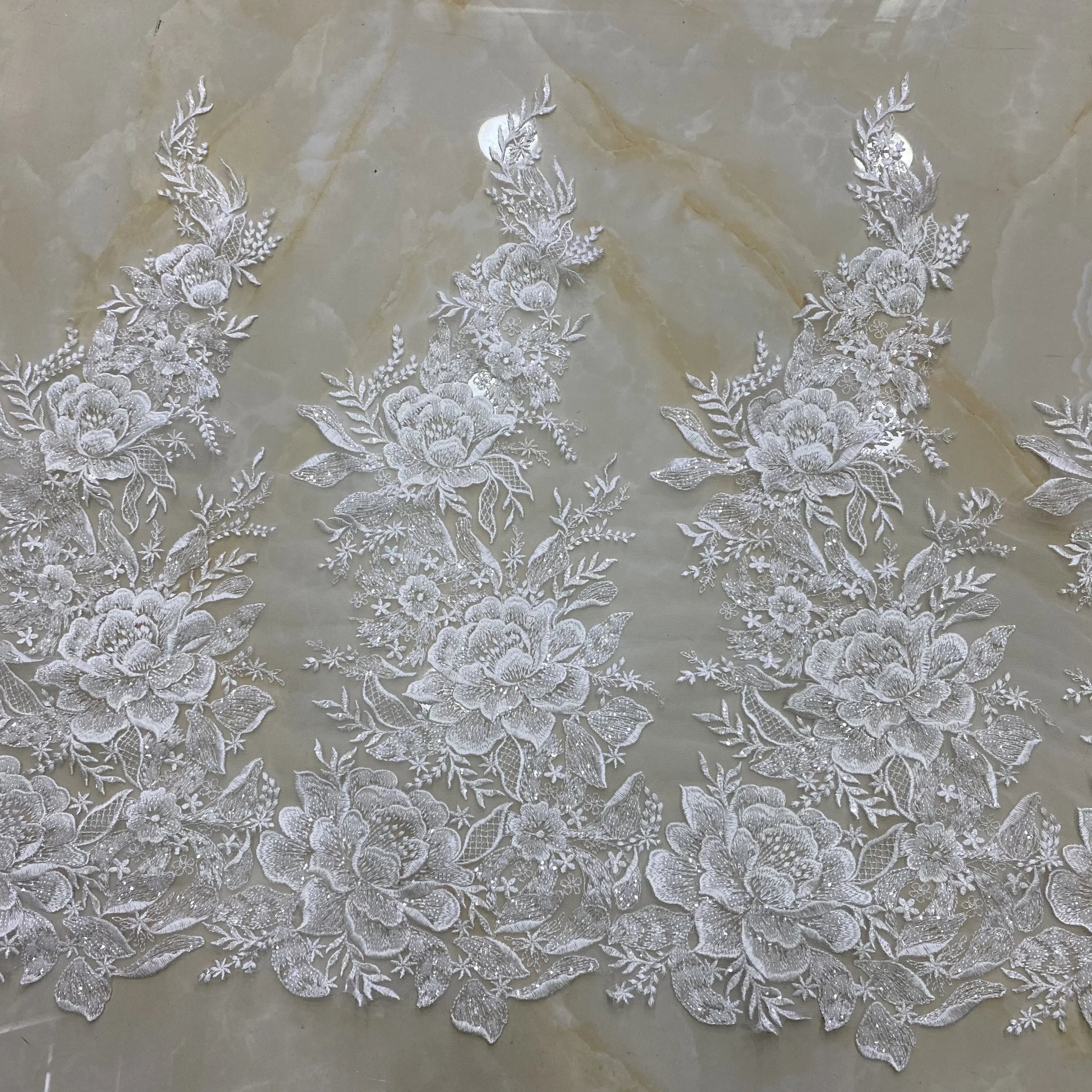 flower motif encrusted beads lace wedding dress border