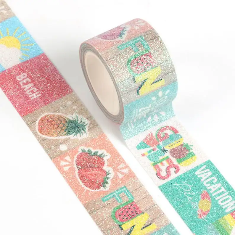 Wholesale custom print masking frosted decorative glitter washi tape