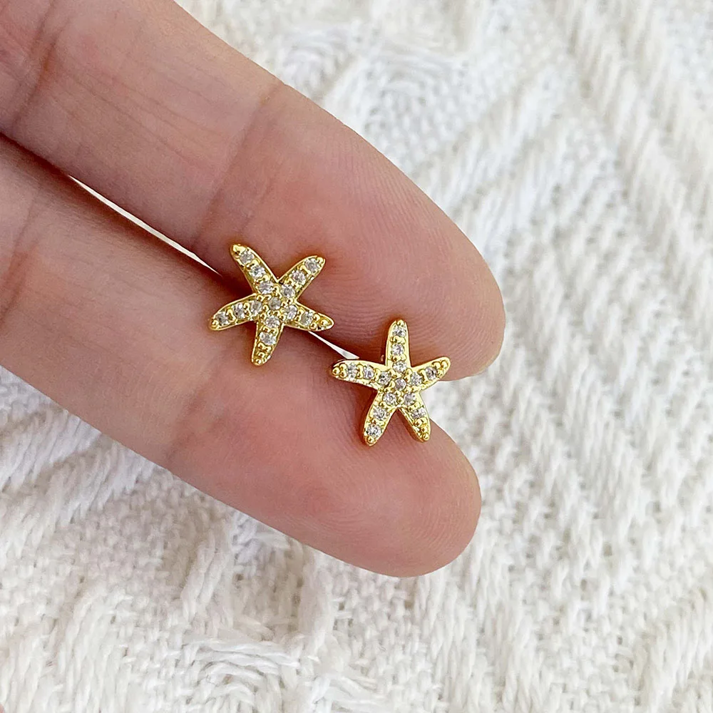 sea animal earrings gold plated 18k jewelry korea daily wear small cute starfish earrings for women