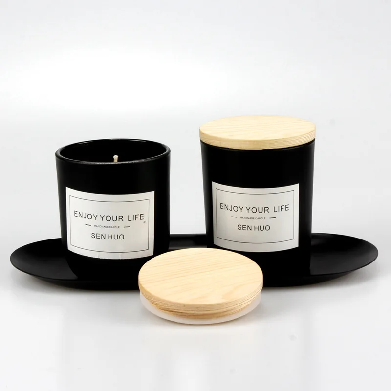 Wholesale Custom Aroma Private Label Soy Wax Candles Black Glass Scented Candle Coconut Candle For Gift Set