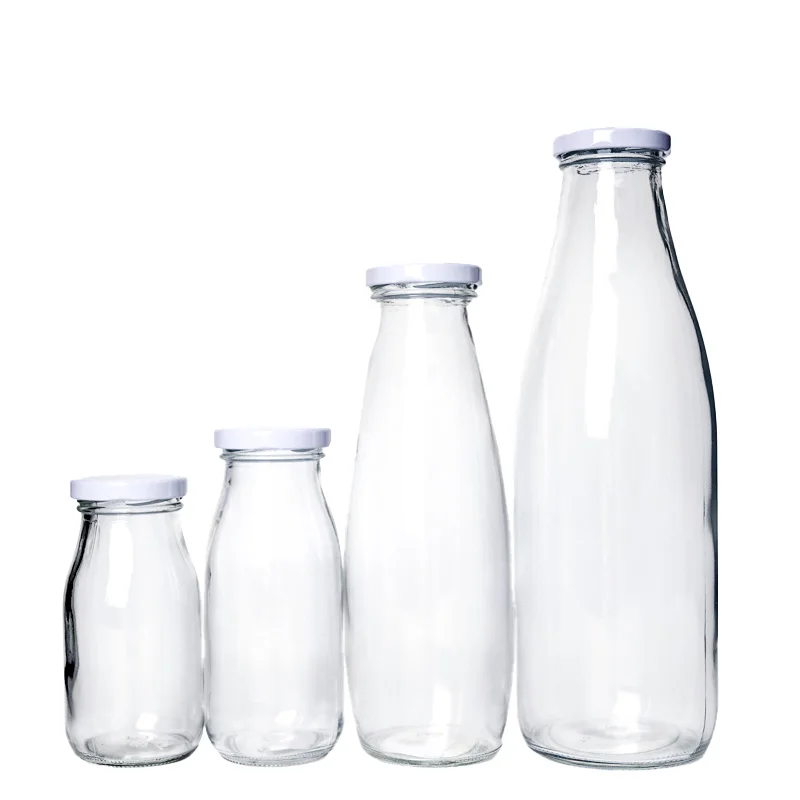 Wholesale 200ml 250ml 500ml 1000ml empty transparent glass milk bottle with lid