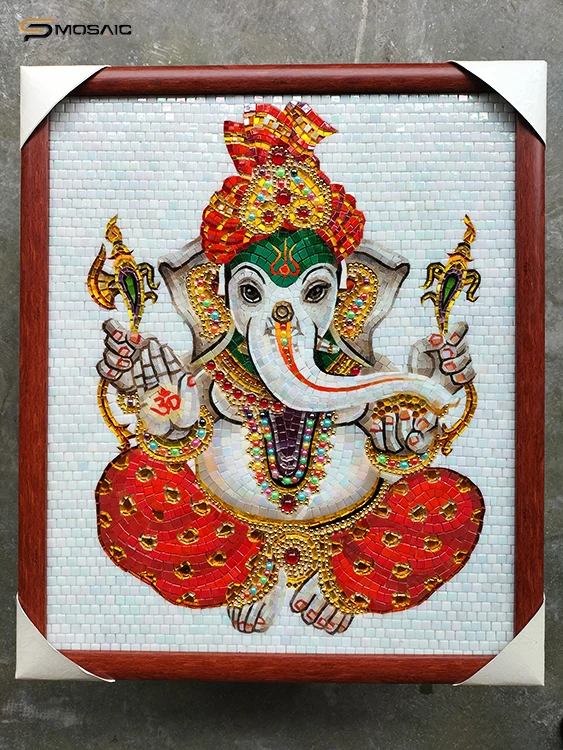 Wall Decor Art Mosaic Hindu God Ganesha Lord Ganesh Church Religious Pattern Design Hand Cutting Made Art Murale Mosaic Tiles