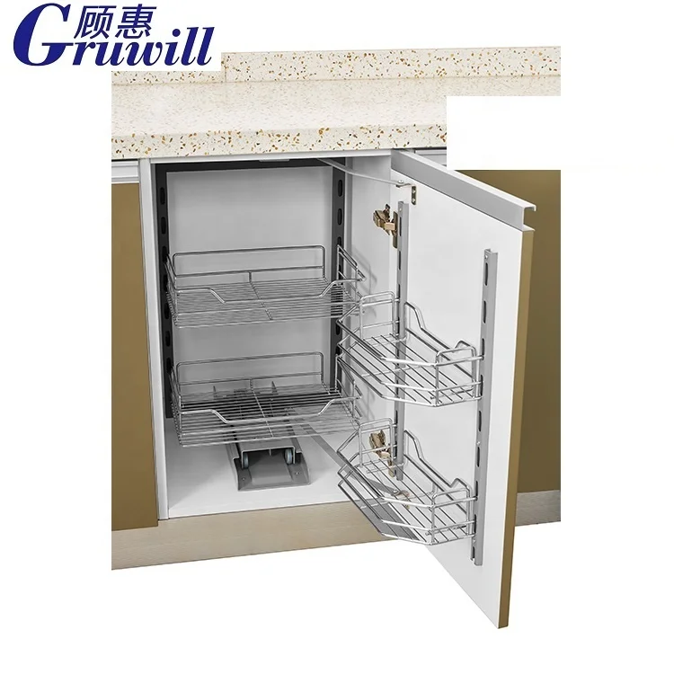 kitchen cabinet pantry units with pull out wire baskets for storage
