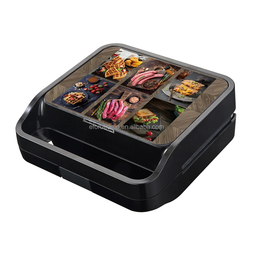 Eforu Glass Panel Electric Cartoon Waffle Maker Detachable Plate Removable Breakfast Snack Machine 3 in 1 Sandwich Maker