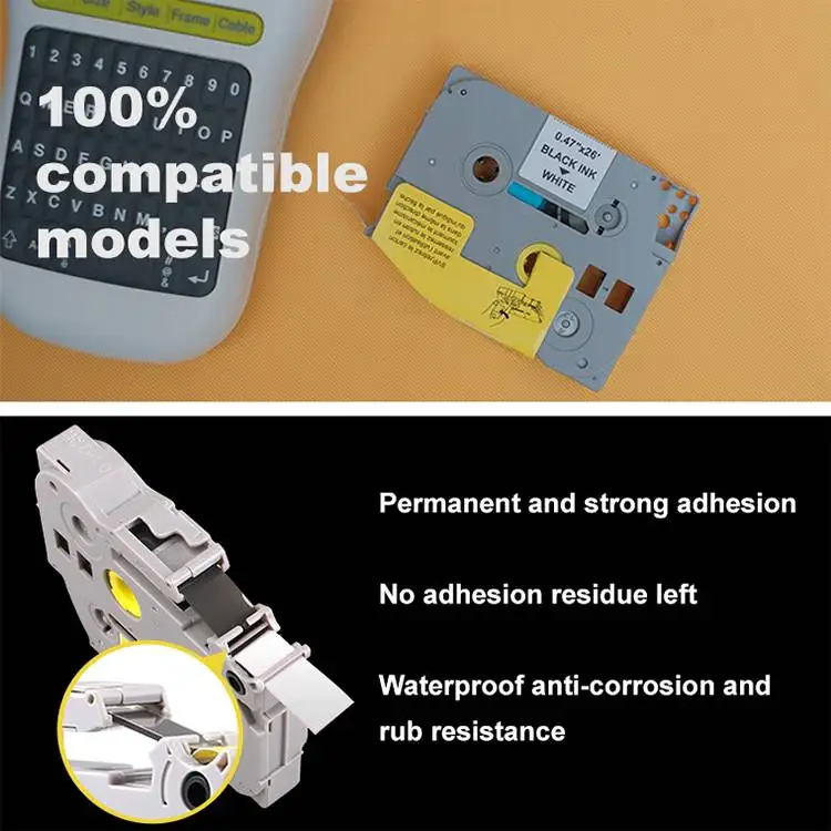 100% Compatible Brother P Touch Tz221 Tze221 Tz-221 Tze-221 9mm*8m Black On White Laminated Label Tape Cartridge