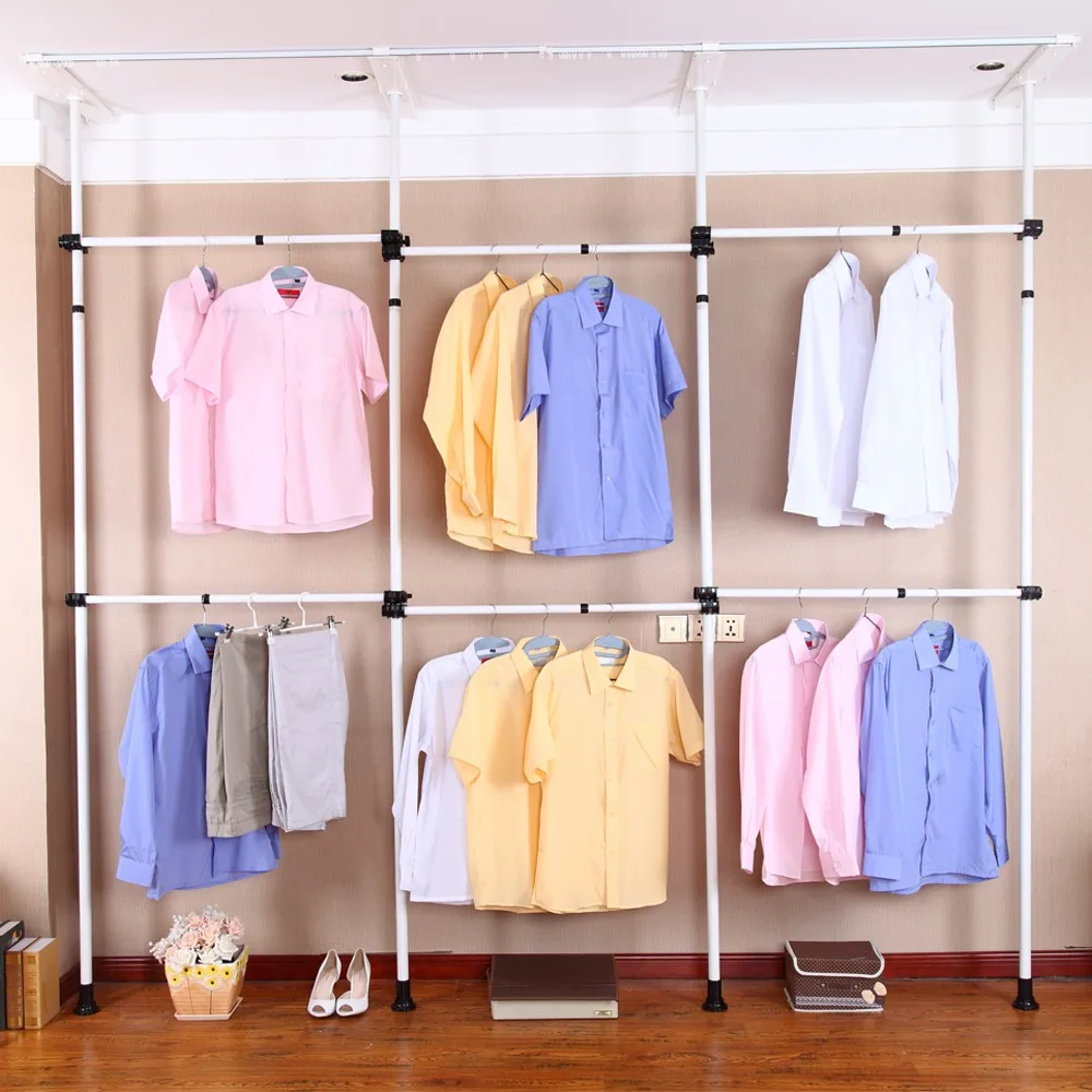 Small Custom Open Pipe Clothes Rack Adjustable Hanging Clothes Rack DIY Heavy Duty Portable Clothing Rack