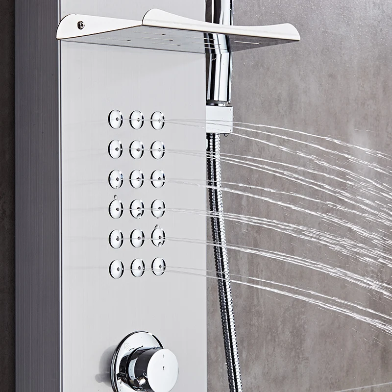 Многофункциональная Встраиваемая система для массажа в ванную комнату из нержавеющей стали, душевая башня с дождевой стенкой для спа, двойная панель со светодиодом