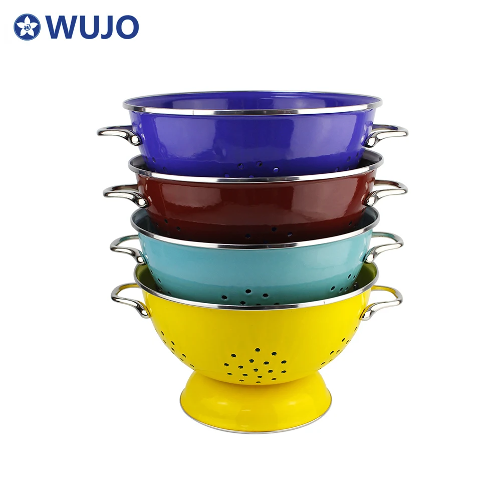 Цветная эмалированная корзина для хранения овощей и фруктов WUJO Collander со стальной ручкой