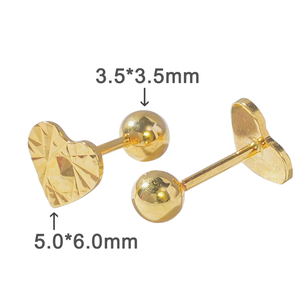 PCX Jewelry cute love heart shape plain stud earring gold 18k gold jewelry for children women girls 18k gold Earring