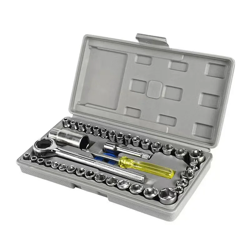40 piece set of automotive and motorcycle maintenance hardware toolbox ratchet wrench