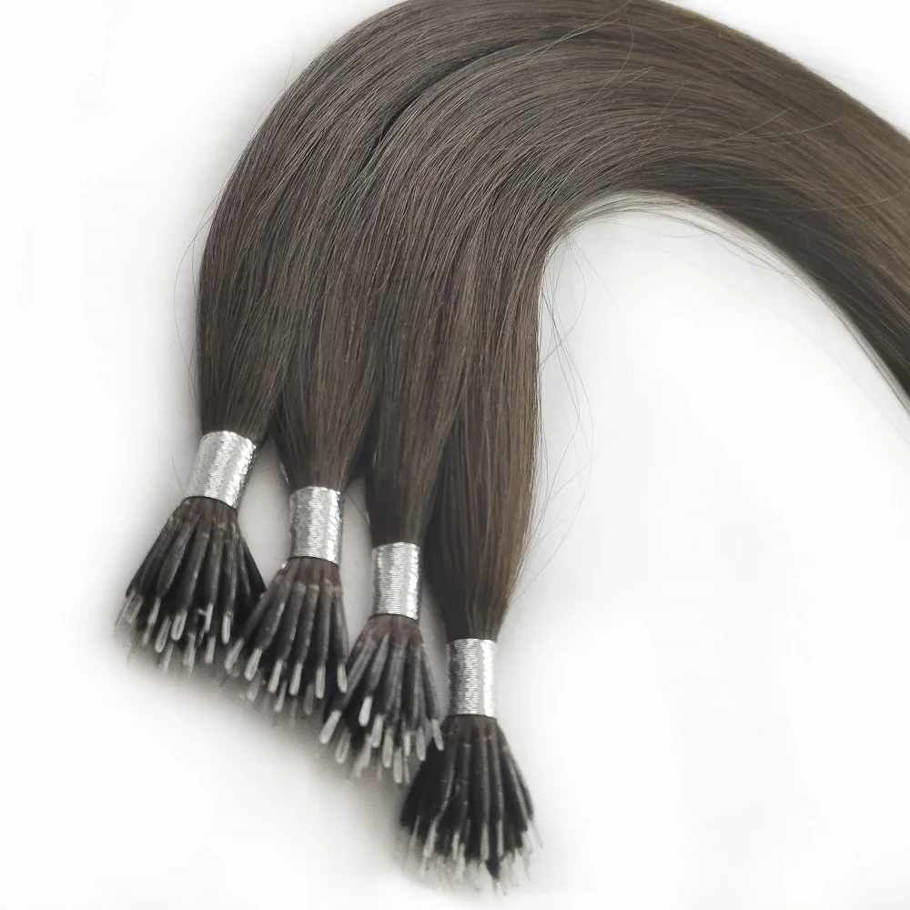 Wholesale double drawn natural real human hair italy keratin nano ring hair extensions