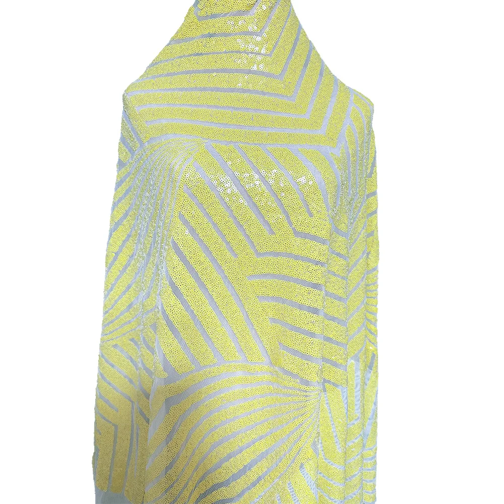 Customized Luxury French Elastic Lace Net Embroidery Cloth Diamond Pattern Rose Gold Sequin Fabric For Party Dress