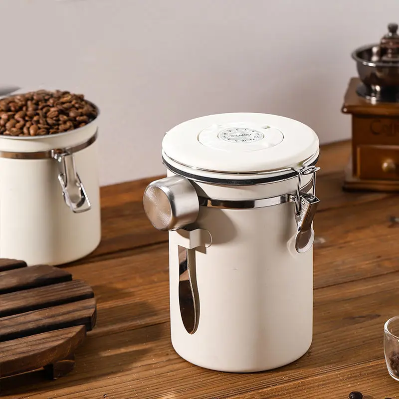 Stainless Steel Coffee Bean Jar Vacuum Sealed Storage Can for Coffee Bean Storage Tank with Spoon Canister for Coffee Bean