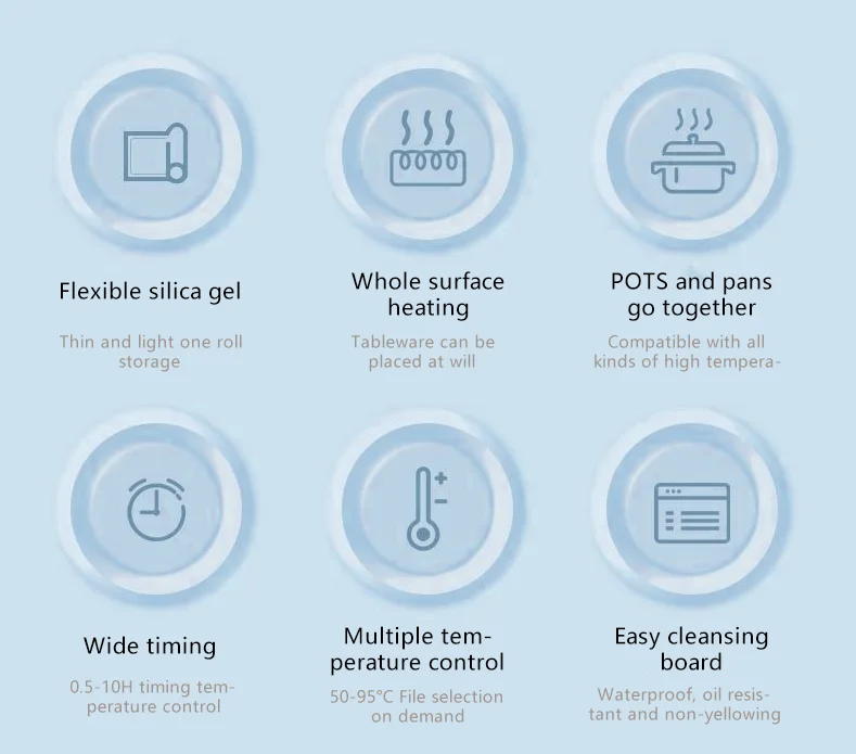 Warming Trays for Buffets Party Silicone Heating Mat for Food with 6 Temperature Settings Rollable Food Warmer Plate,Warming mat