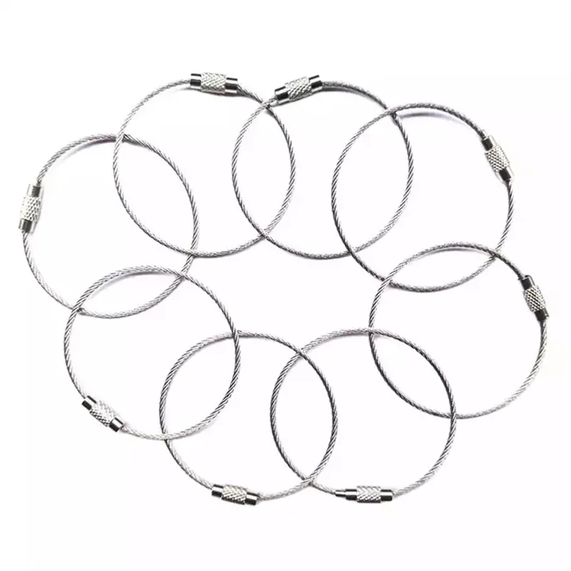 1.5x150mm Stainless Steel Wire Keyring Ring Cable Loops For Hanging Luggage Tag