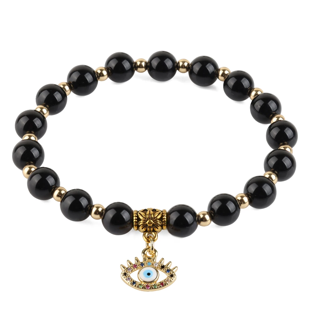 19cm Natural Stone Micro Paved Copper Eye Charms Gift Bracelet