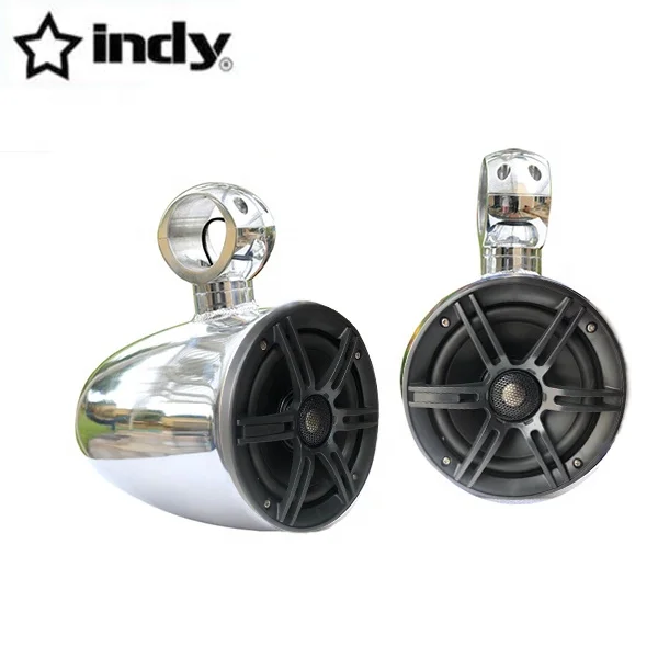 Pair of Angle Free Mountable Aluminum Polished Pods Marine Boat wakeboard tower Speaker Installed