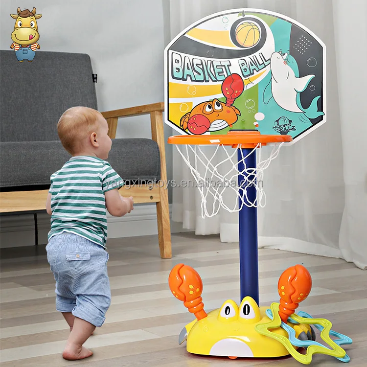 Kids Animals Ring Toss Game Cartoon Crab Movable Basketball Stand Hoop Sport Set