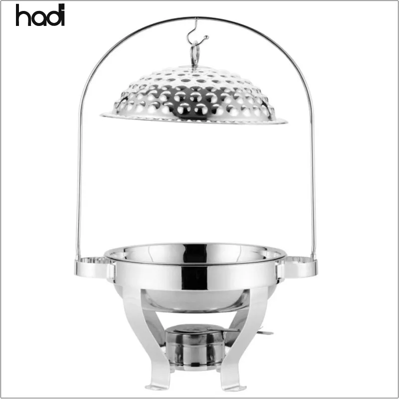 HADI stainless serving chafing dishes buffet stove set fancy gold food dome round chafing dish buffet hanging cover