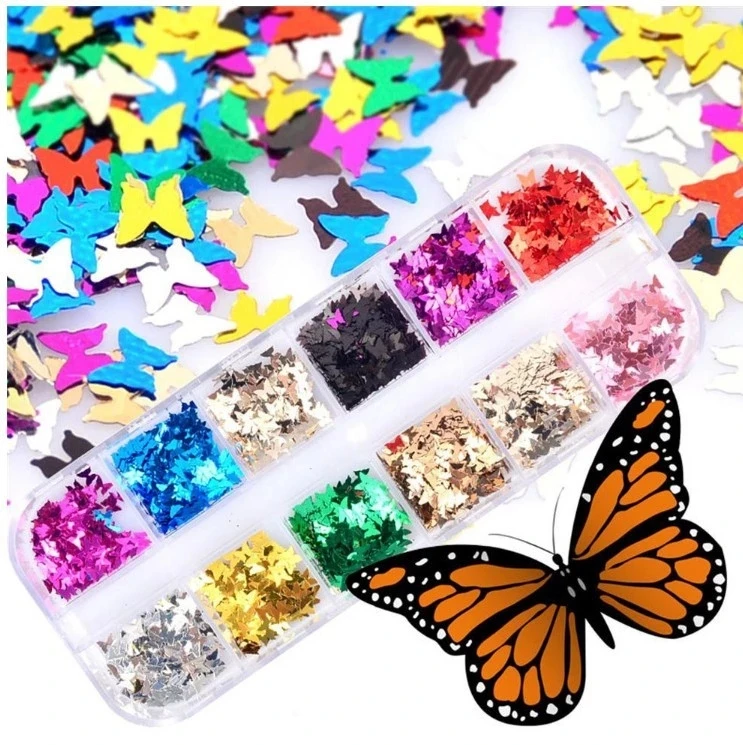 12 Colors Fluorescence Butterfly Heart Fruits Various Shapes Nail Art Glitter Flakes 3D colourful Sequins Polish Manicure Nail